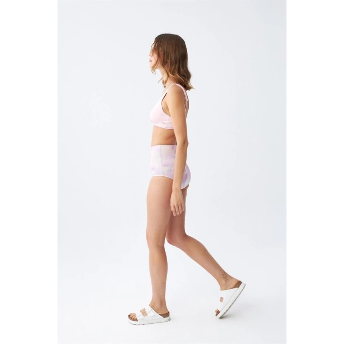 MARSiLYAN- Kadın Pembe Pedli Üst ve Pastel Desenli Yüksek Bel Bikini Takımı