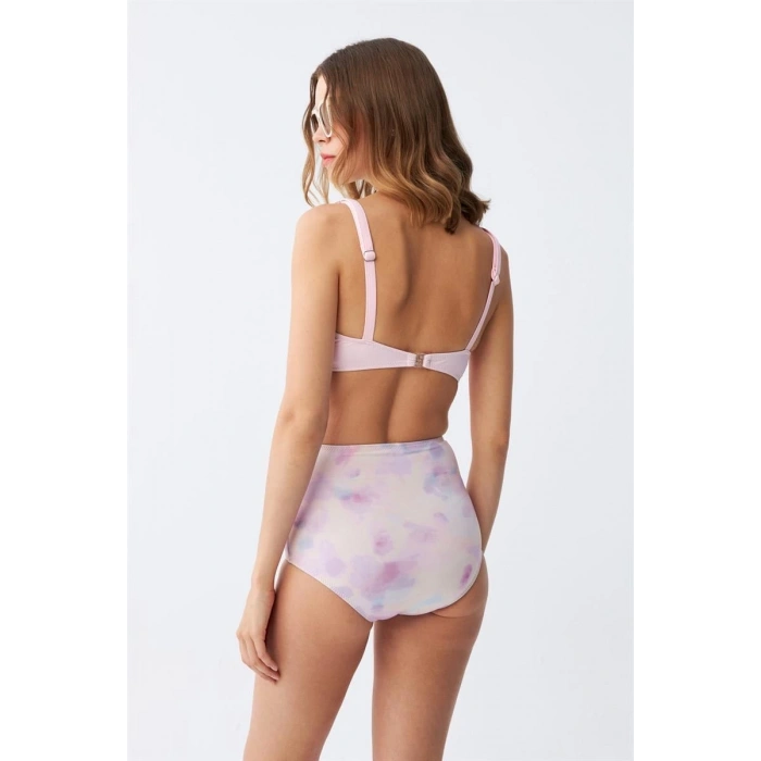 MARSiLYAN- Kadın Pembe Pedli Üst ve Pastel Desenli Yüksek Bel Bikini Takımı