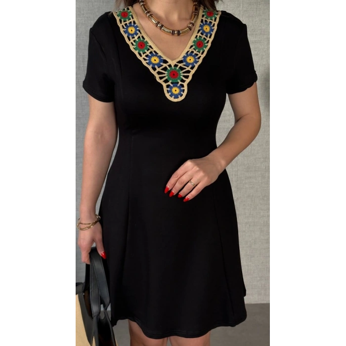 MARSiLYAN- Kadın Penye Kumaş Çiçek Desenli Nakışlı Elbise