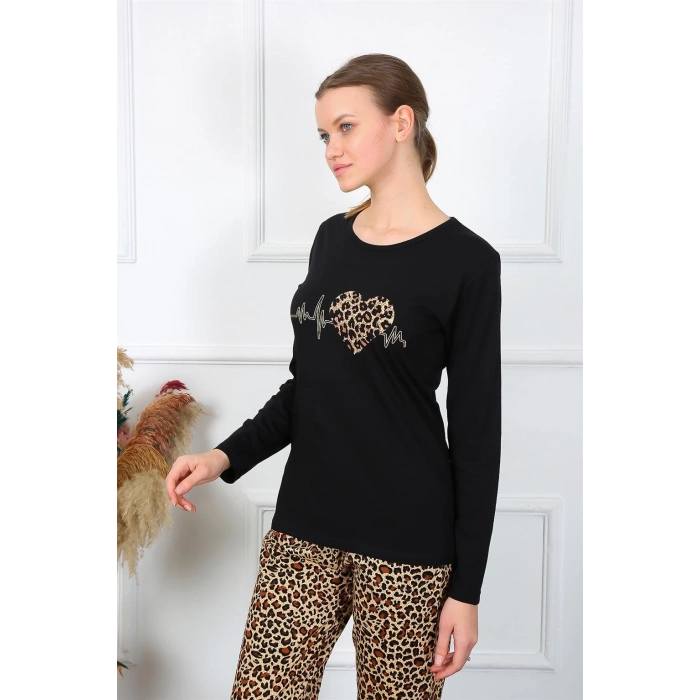 MARSiLYAN- Kadın Penye Uzun Kol Pijama Takım Siyah