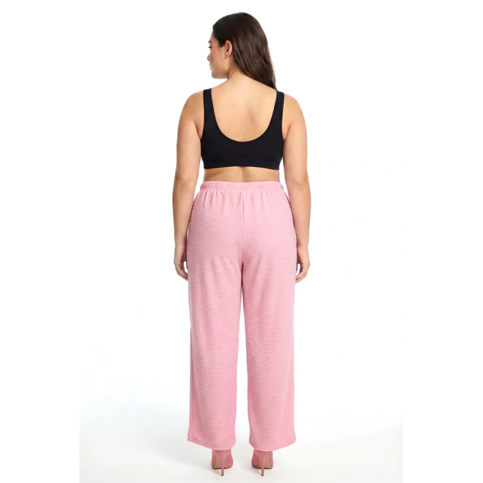 MARSiLYAN- Kadın Pudra Pembe Dokulu Büyük Beden Cepli Pijama Altı