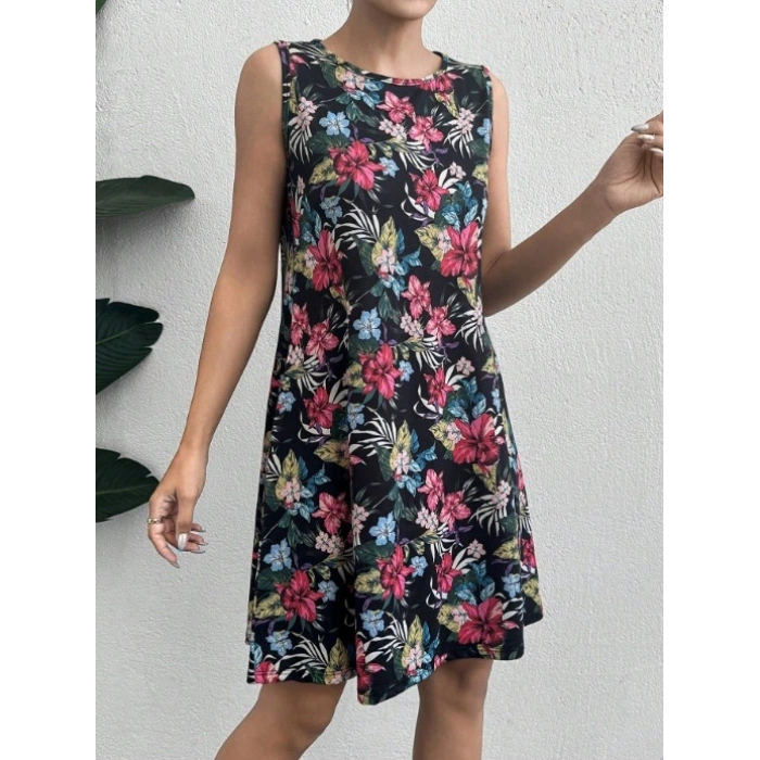 MARSiLYAN- Kadın Renkli çiçek Baskılı Süprem Elbise