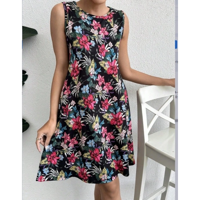 MARSiLYAN- Kadın Renkli çiçek Baskılı Süprem Elbise