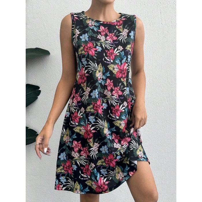 MARSiLYAN- Kadın Renkli çiçek Baskılı Süprem Elbise