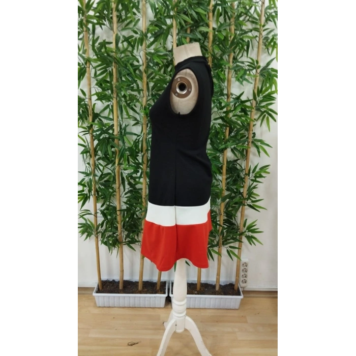 MARSiLYAN- Kadın Sıfır Kol Yarı Balıkçı Yaka şerit Detaylı Ithal Krep Elbise