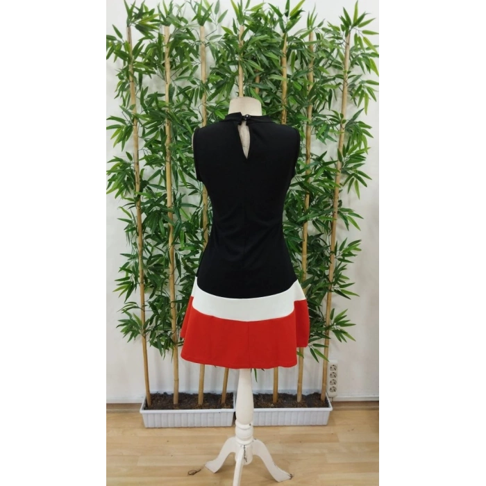 MARSiLYAN- Kadın Sıfır Kol Yarı Balıkçı Yaka şerit Detaylı Ithal Krep Elbise