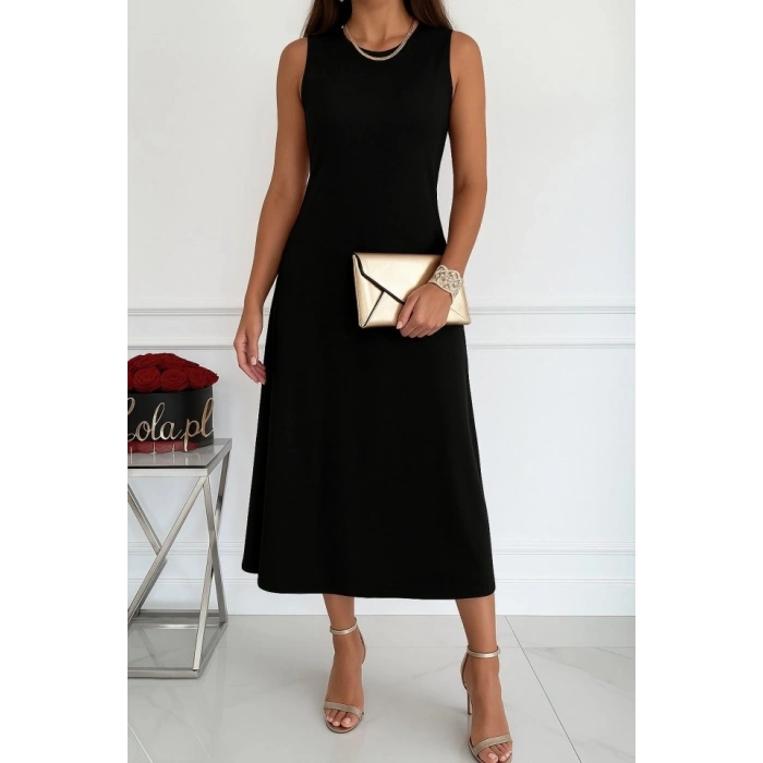 MARSiLYAN- Kadın Sıfır Kollu Bisiklet Yaka Midi Viskon Iki Iplik Elbise