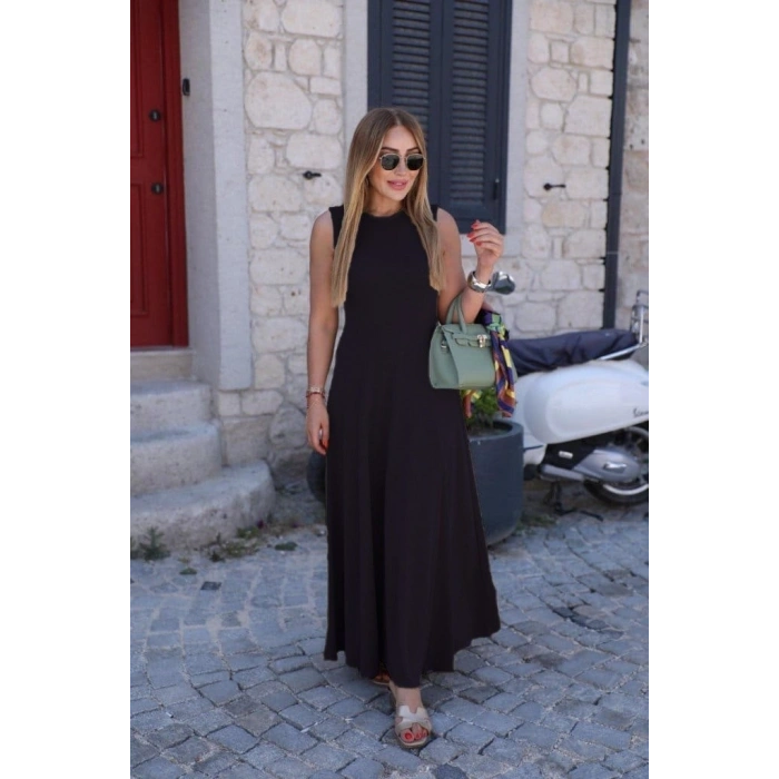 MARSiLYAN- Kadın Sıfır Kollu Bisiklet Yaka Viskon Elbise