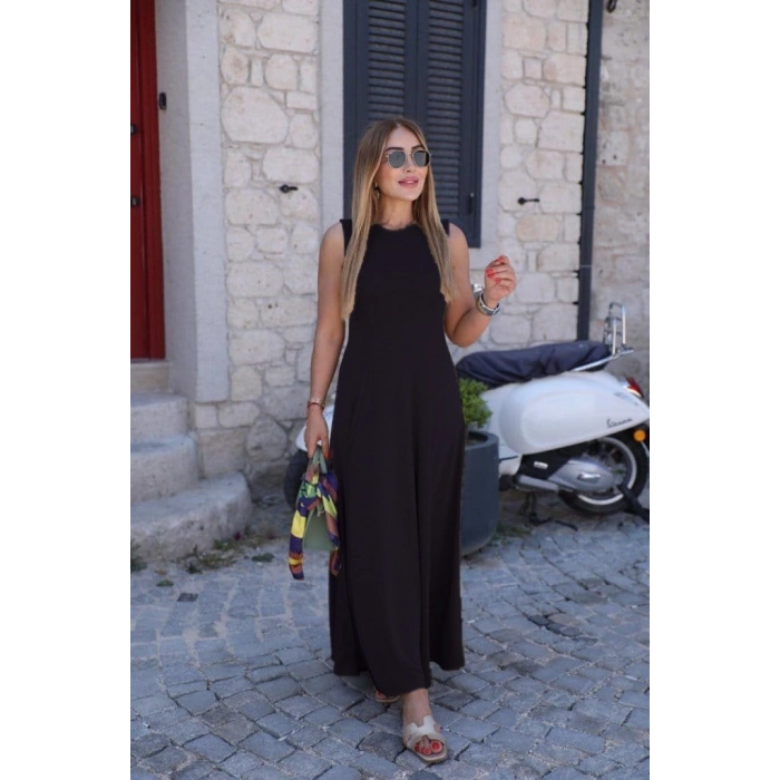 MARSiLYAN- Kadın Sıfır Kollu Bisiklet Yaka Viskon Elbise