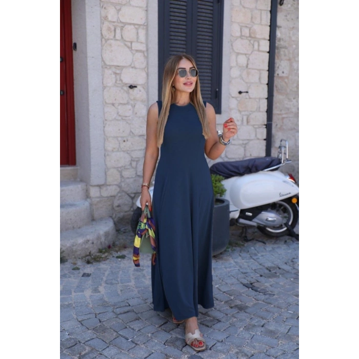 MARSiLYAN- Kadın Sıfır Kollu Bisiklet Yaka Viskon Elbise