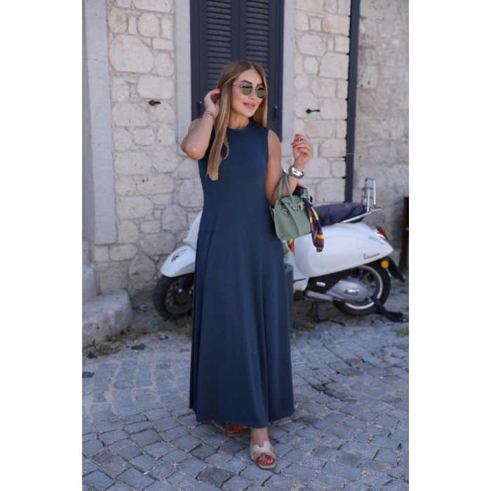 MARSiLYAN- Kadın Sıfır Kollu Bisiklet Yaka Viskon Elbise