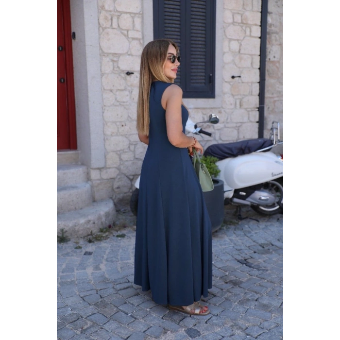 MARSiLYAN- Kadın Sıfır Kollu Bisiklet Yaka Viskon Elbise