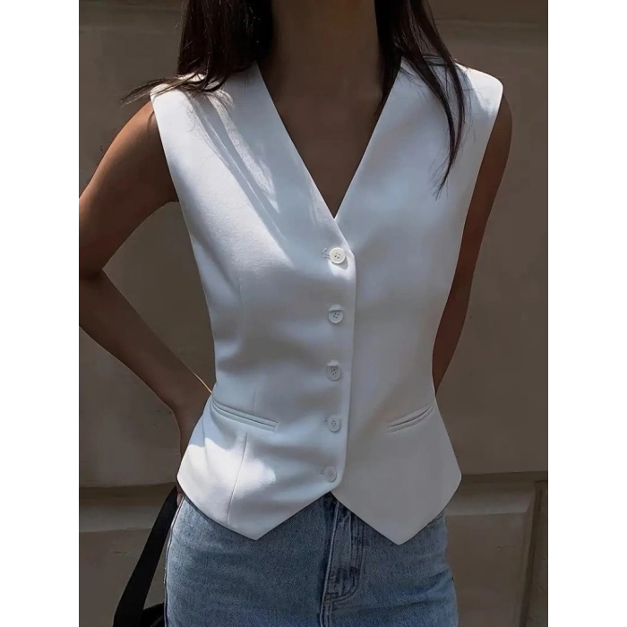 MARSiLYAN- Kadın Sıfır Kollu önden Düğmeli Atlas Yelek