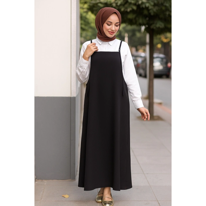 MARSiLYAN- Kadın Siyah Basic Ayarlanabilir Askılı Jile Elbise