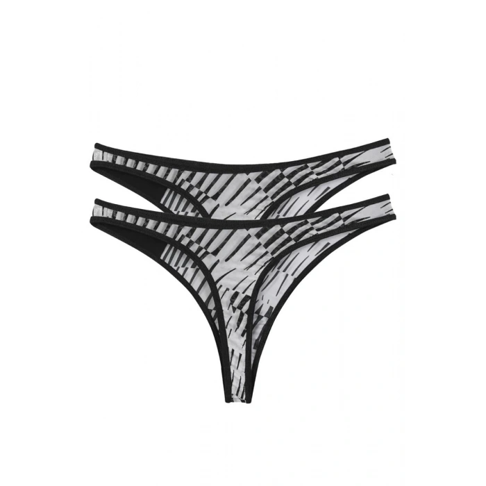 MARSiLYAN- Kadın Siyah Beyaz Desenli 2li Tanga Slip