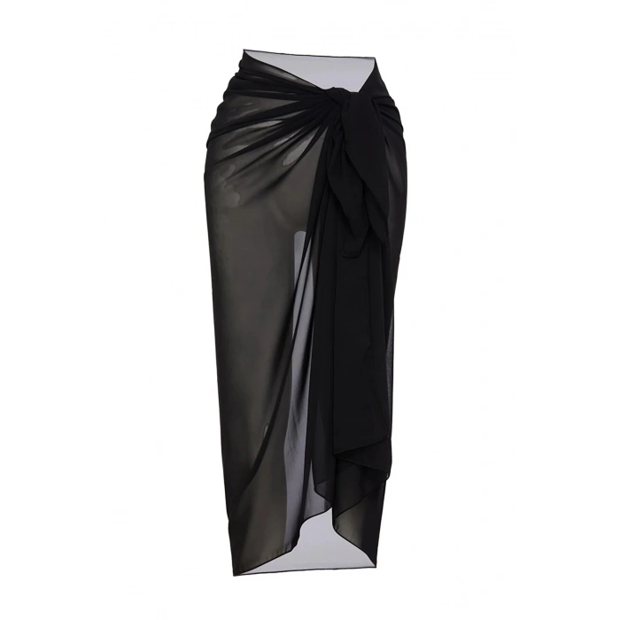 MARSiLYAN- Kadın Siyah Bodrum Stili Bağlama Detaylı 150x75 Pareo