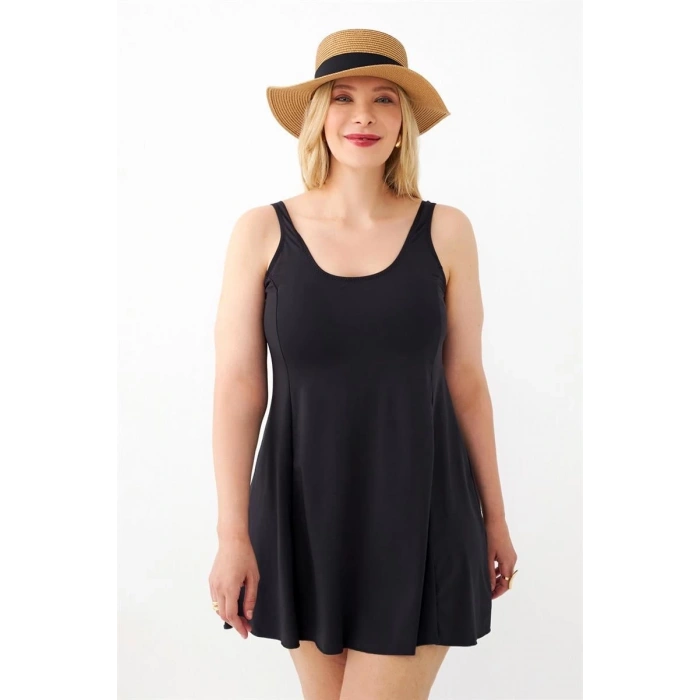 MARSiLYAN- Kadın Siyah Büyük Beden Düz Elbise Mayo