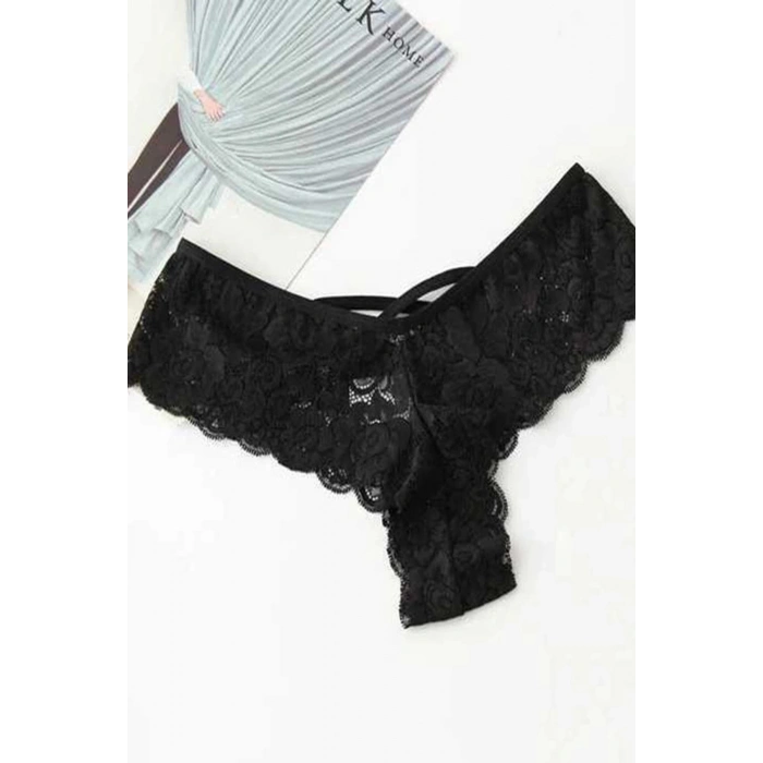 MARSiLYAN- Kadın Siyah Dantel Tanga Külot