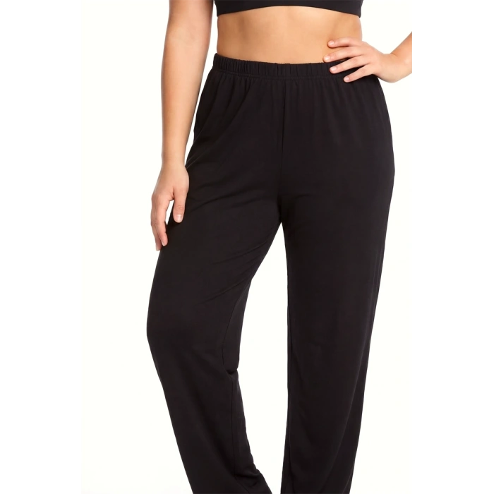 MARSiLYAN- Kadın Siyah Dokulu Büyük Beden Cepli Pijama Altı Rahat Kesim Esnek Bel Günlük Ev Giyim Alt