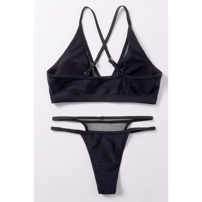 MARSiLYAN- Kadın Siyah File Detaylı Iç Çamaşır Takımı