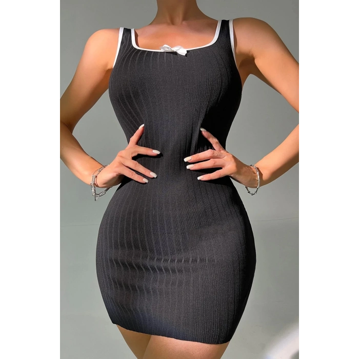 MARSiLYAN- Kadın Siyah Fiyonklu Kaşkorse Gecelik Ve Tanga Takım