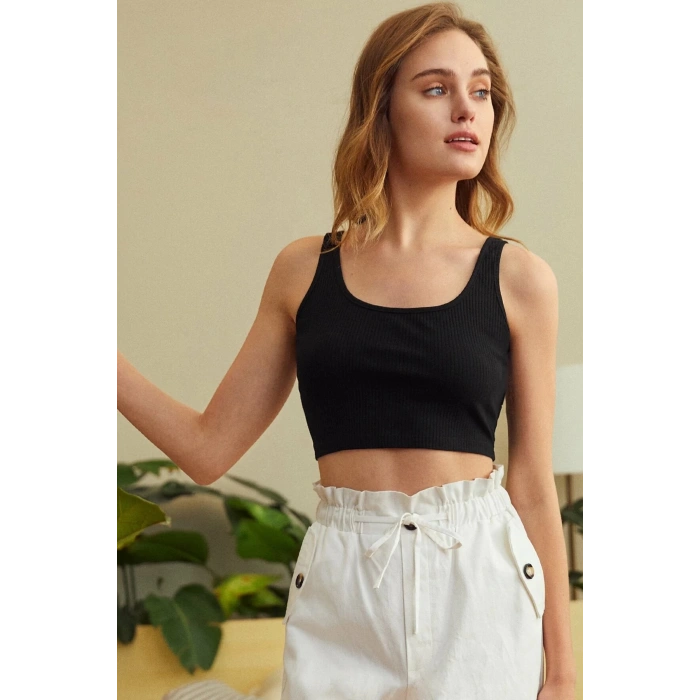 MARSiLYAN- Kadın Siyah Kalın Askılı Crop Top Büstiyer