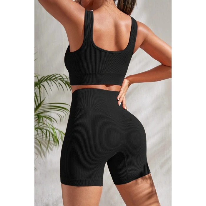 MARSiLYAN- Kadın Siyah Kalın Askılı Yüksek Bel Şortlu Gecelik Takımı