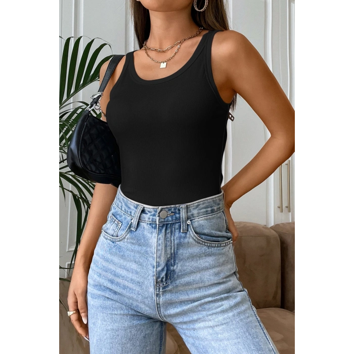 MARSiLYAN- Kadın Siyah Kolsuz Kalın Askılı Uzun Crop Top Bluz & Atlet