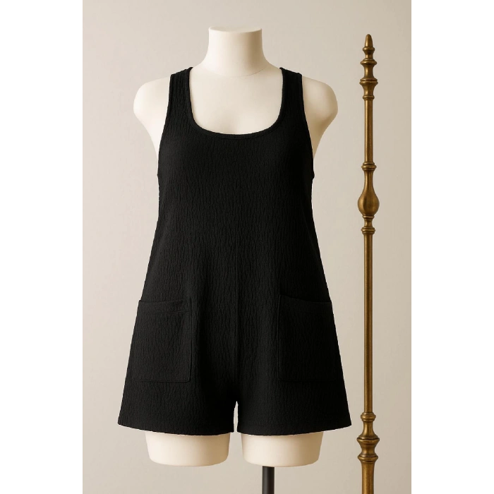 MARSiLYAN- Kadın Siyah Mini Cepli Tulum Plaj Elbisesi