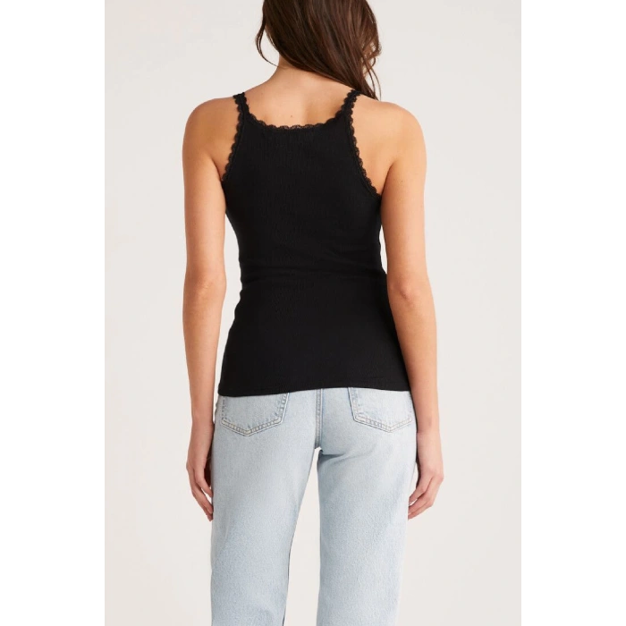 MARSiLYAN- Kadın Siyah Normal Kalıp Dantel Detalı Ince Askılı Oyuk Yaka Atlet