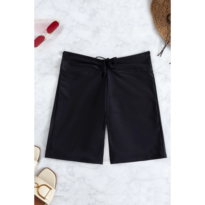 MARSiLYAN- Kadın Siyah Önden Bağcıklı Deniz Şortu
