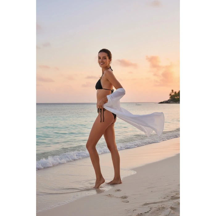 MARSiLYAN- Kadın Siyah Pedli Fiyonklu Bağlamalı Bikini Takımı