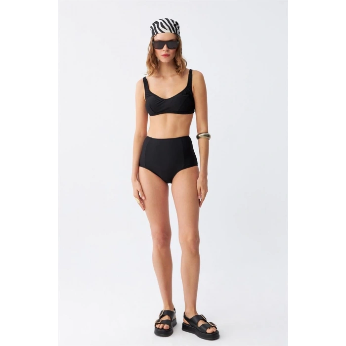 MARSiLYAN- Kadın Siyah Pedli Kare Yaka Yüksek Bel Bikini Takımı