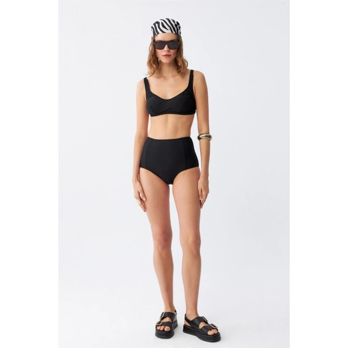 MARSiLYAN- Kadın Siyah Pedli Kare Yaka Yüksek Bel Bikini Takımı