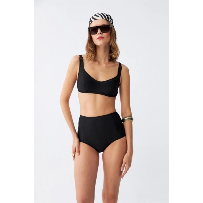 MARSiLYAN- Kadın Siyah Pedli Kare Yaka Yüksek Bel Bikini Takımı