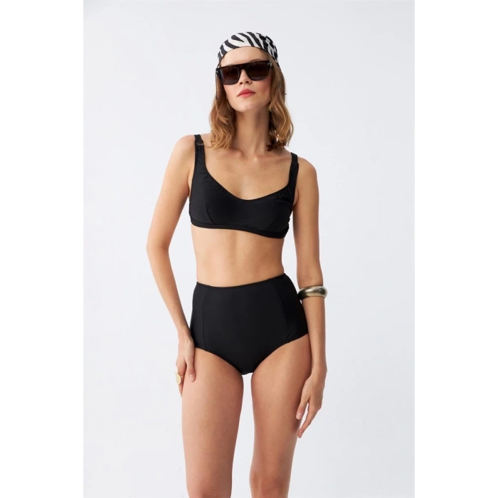 MARSiLYAN- Kadın Siyah Pedli Kare Yaka Yüksek Bel Bikini Takımı