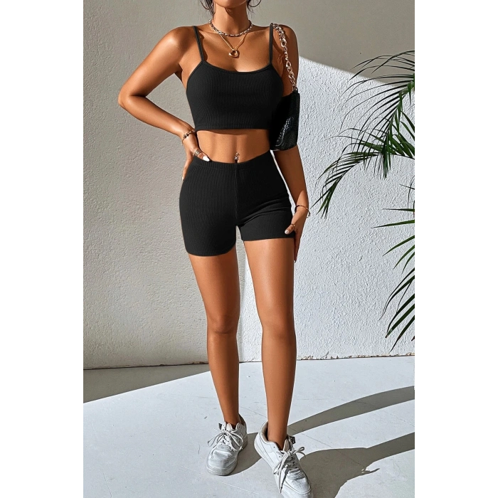 MARSiLYAN- Kadın Siyah Şortlu Kaşkorse Gecelik Takım