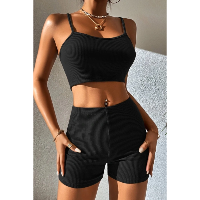 MARSiLYAN- Kadın Siyah Şortlu Kaşkorse Gecelik Takım