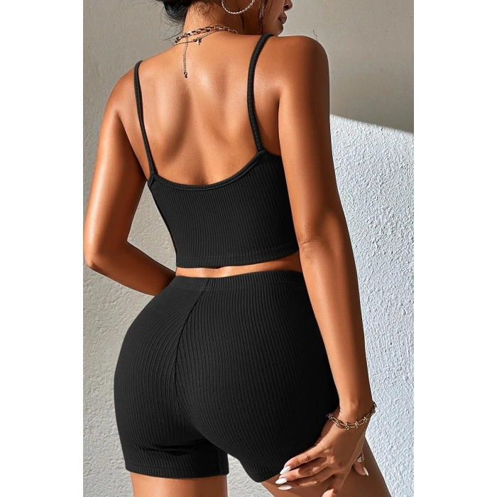 MARSiLYAN- Kadın Siyah Şortlu Kaşkorse Gecelik Takım