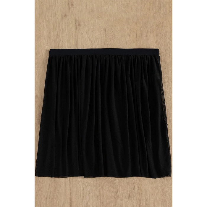 MARSiLYAN- Kadın Siyah Tül Beli Lastikli Etek Görünümlü Pareo