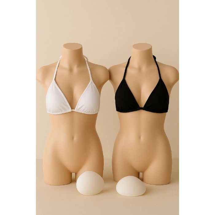 MARSiLYAN- Kadın Siyah ve Beyaz Minimal Kesim Üçgen Bikini Üstü
