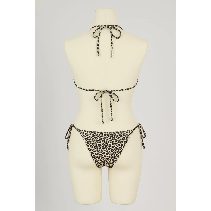 MARSiLYAN- Kadın Siyah ve Leopar Detaylı Yandan Bağlamalı Bikini Takımı