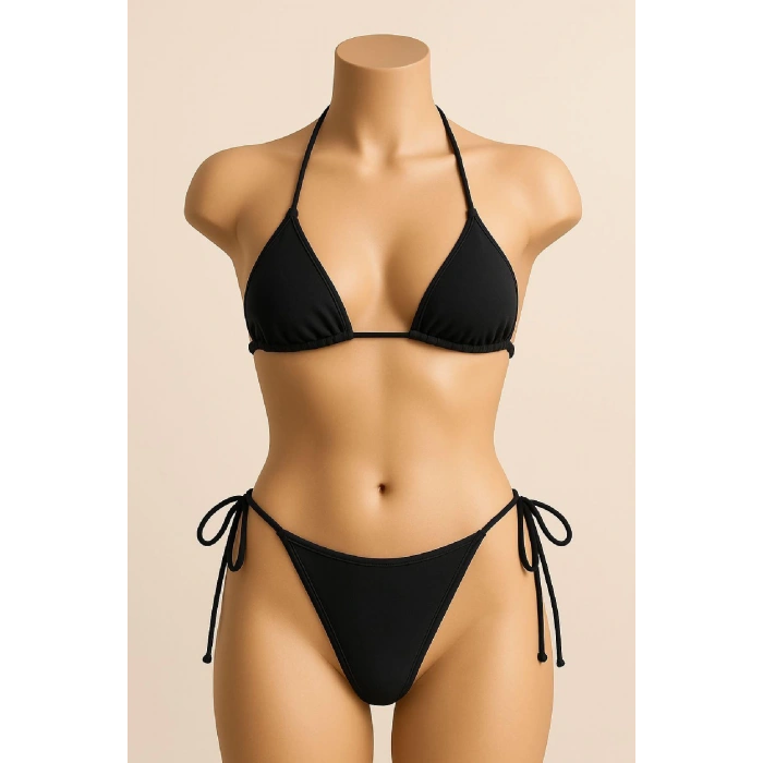 MARSiLYAN- Kadın Siyah Yandan ve Boyundan Bağlamalı Bikini Mayo Takımı