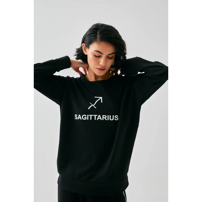 MARSiLYAN- Kadın Siyah Yay Burcu Oversize 2 İplik Eşofman Ev Giyim Takımı