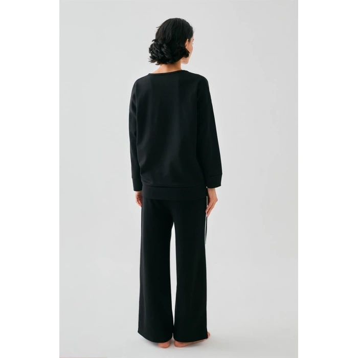 MARSiLYAN- Kadın Siyah Yay Burcu Oversize 2 İplik Eşofman Ev Giyim Takımı