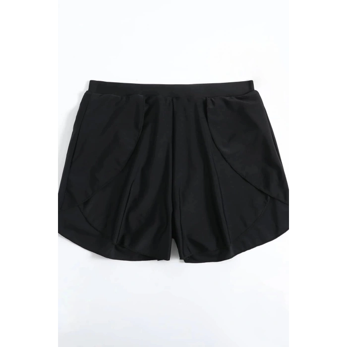 MARSiLYAN- Kadın Siyah Yırtmaçlı Etek Görünümlü Şık Deniz Şortu