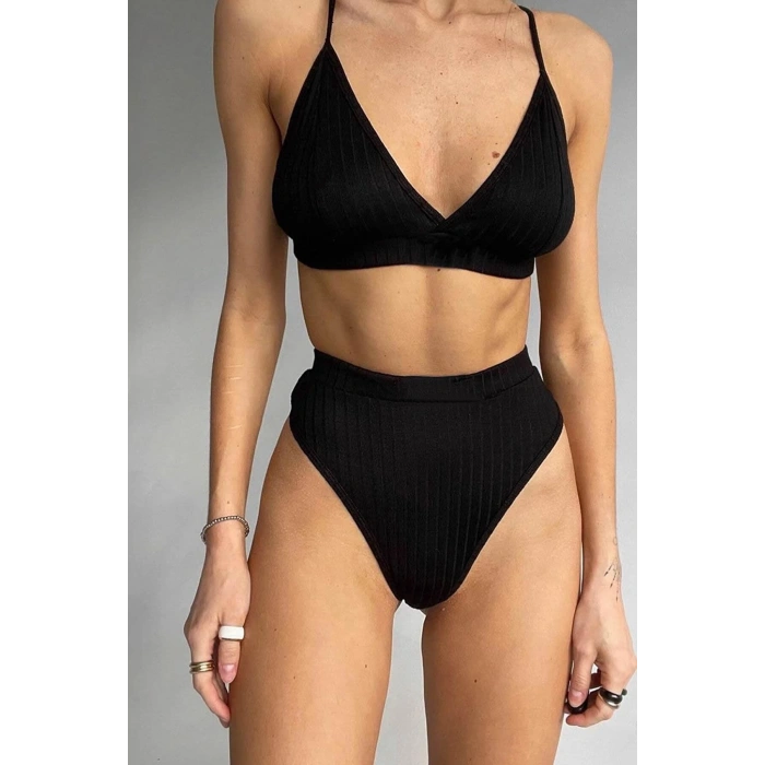 MARSiLYAN- Kadın Siyah Yüksek Bel Dolgusuz Slip Takım