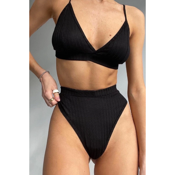 MARSiLYAN- Kadın Siyah Yüksek Bel Dolgusuz Slip Takım