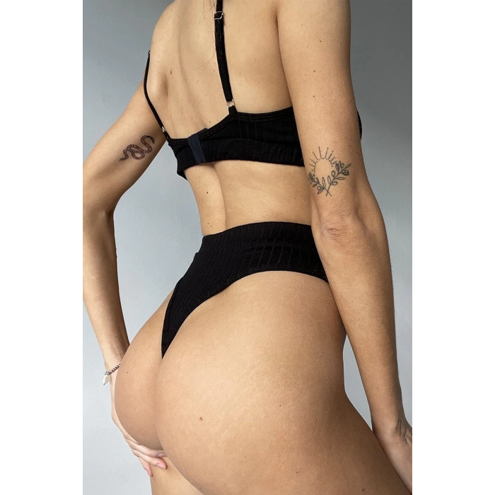 MARSiLYAN- Kadın Siyah Yüksek Bel Dolgusuz Slip Takım