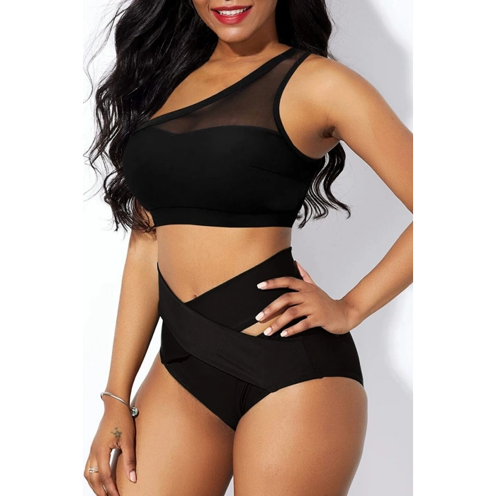 MARSiLYAN- Kadın Siyah Yüksel Bel Tül Detaylı Sütyen Külot Takımı